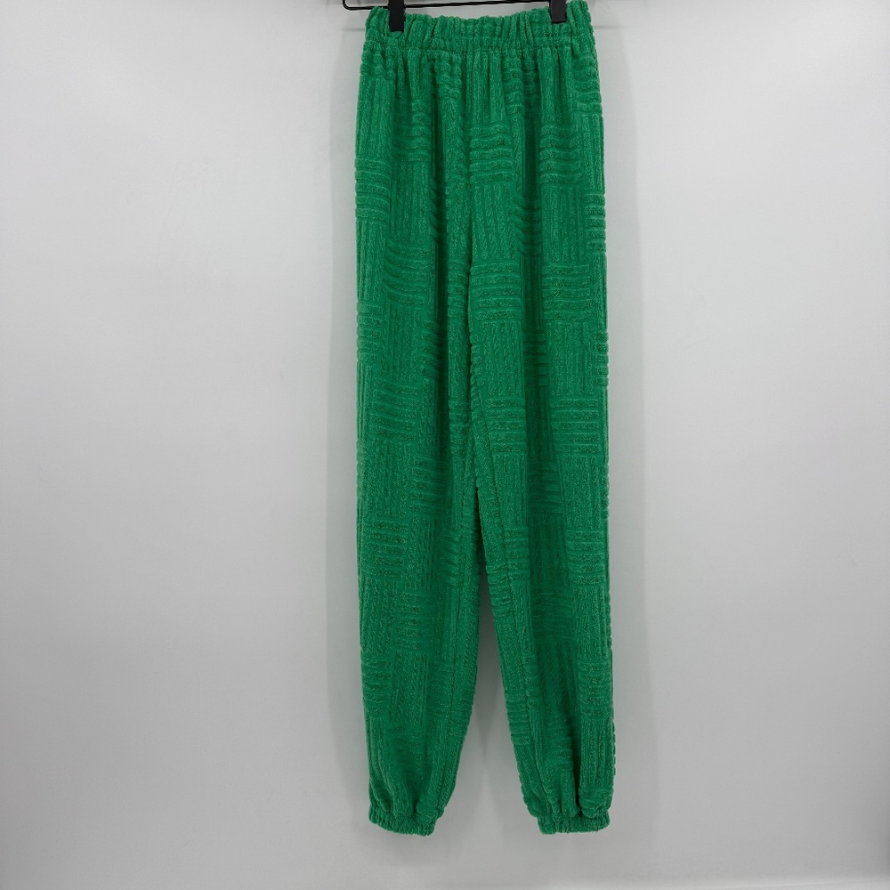 Princess Polly Joggers Women 0 Green Terrycloth Textured Pants Pull On Elastic